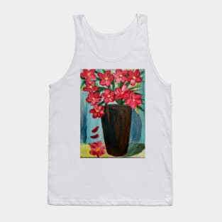 Some abstract red Lilly's flower In a copper and turquoise vase . Tank Top